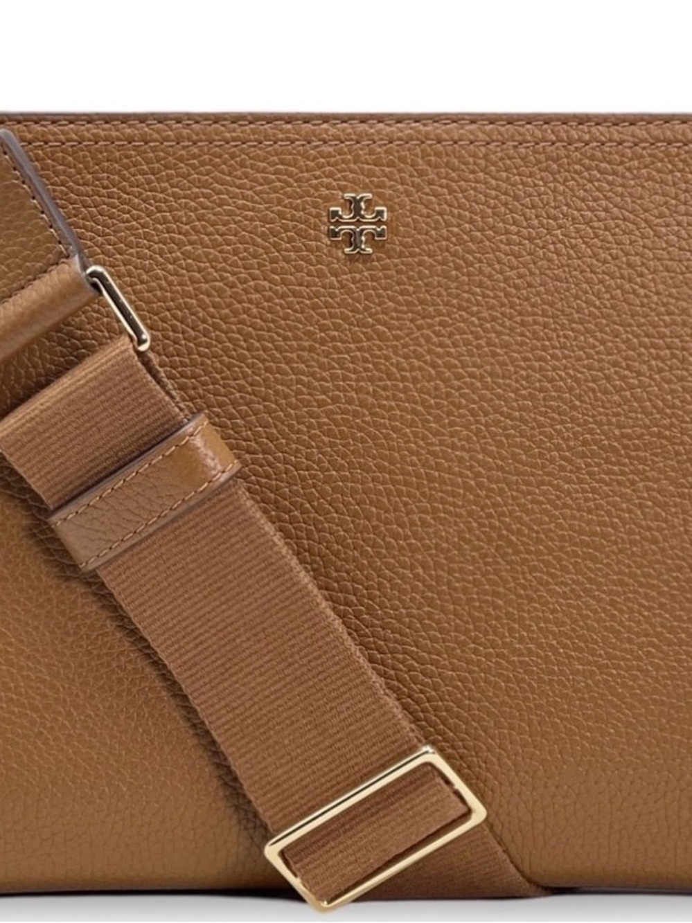 Tory Burch Blake medium brown pebbled leather crossbody purse bag gold